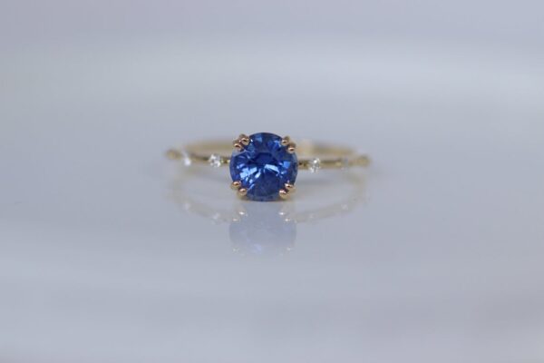Petite Diamond Distance Blue Sapphire Ring
