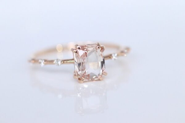 unique peach sapphire diamond engagement ring rose gold