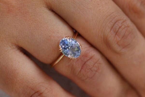 3 carat Ice blue sapphire engagement ring