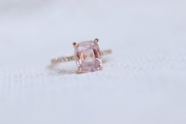 unheated 3.55 carat peach sapphire diamond engagement ring rose gold