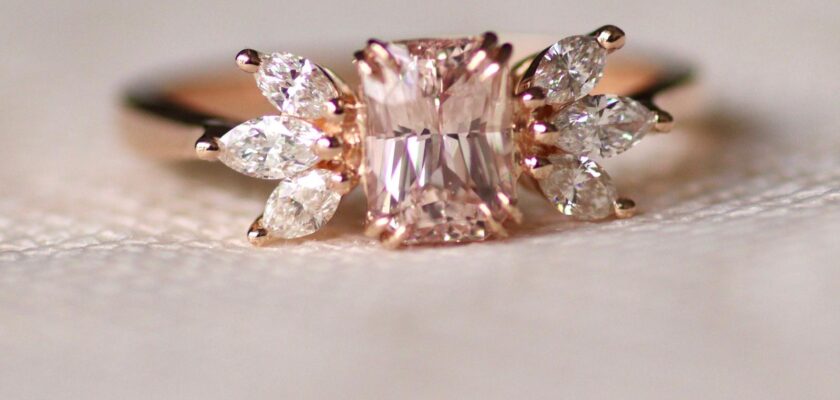 Unique Marquise cut diamond Cluster ring Rose gold ring